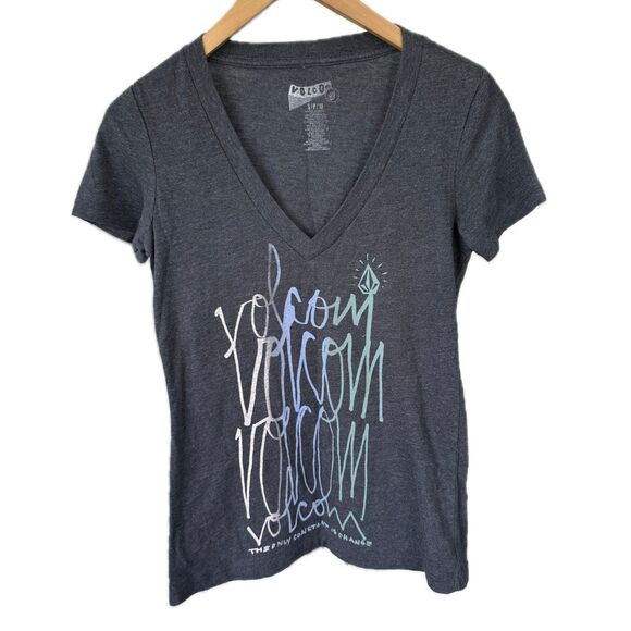 Volcom Women's The Only Constant Is Change Dark Heathered Gray V-Neck T-Shirt S - Picture 1 of 4